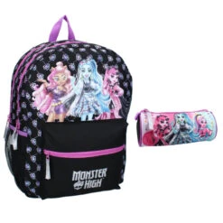 Monster High Mädchen Kinder Set Rucksack Mit Federmäppchen Tasche 43x32x19 Cm