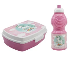 Stor Einhorn Unicorn 2 Tlg. Kinder Lunch Set Brotdose Trinkflasche 410 Ml