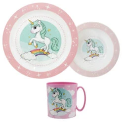 Stor Kleines Einhorn Unicorn Kinder Geschirr-Set 3 Tlg Teller Schüssel Becher 350 Ml