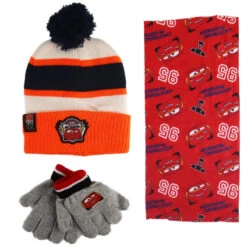 Disney Cars Lightning McQueen Kinder Herbst Wintermütze Loop Plus Handschuhe