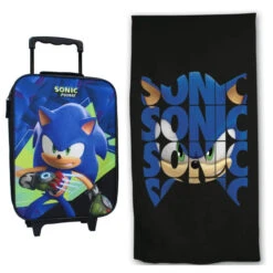 Sonic Prime Kinder 2tlg Set Trolley Kinderkoffer Plus Strandtuch 70x140 Cm