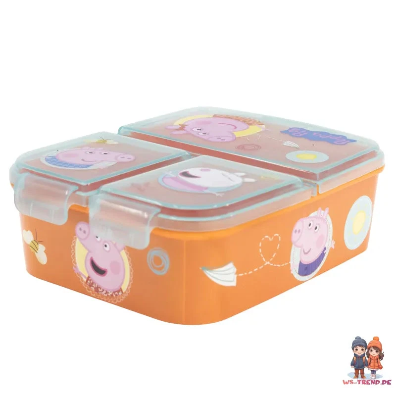 Peppa Wutz Pig 4 Teiliges Kinder Set 3 Kammern Brotdose Alu-Trinkflasche Besteck 4 Peppa Wutz Pig 4 Teiliges Kinder Set 3 Kammern Brotdose Alu-Trinkflasche Besteck – Bild 2