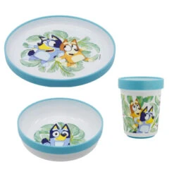 Stor Bluey Und Bingo Kinder Geschirr-Set 3 Teilig Becher Teller Schüssel Antirutsch