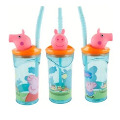 Peppa Pig Wutz 3D Deckel Kinder Trinkbecher Becher Integriertem Halm 360ml