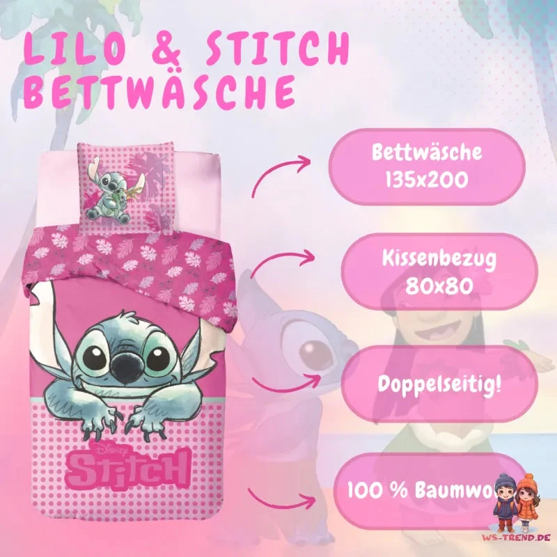 Disney Lilo Und Stitch Kinder Bettwäsche 2tlg. Set 135x200 80x80 100% Baumwolle 4 Disney Lilo Und Stitch Kinder Bettwäsche 2tlg. Set 135x200 80x80 100% Baumwolle – Bild 2