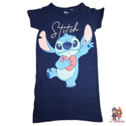 Disney Stitch Damen Kurzarm Schlafshirt Nachthemd Langshirt S-XL Baumwolle