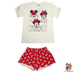 Disney Minnie Maus Damen Kurzarm Pyjama Schlafanzug Shorts Shirt 100% Baumwolle