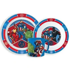 Marvel Avengers Kinder Geschirr-Set 3 Teilig Becher Teller Schüssel Thor Hulk