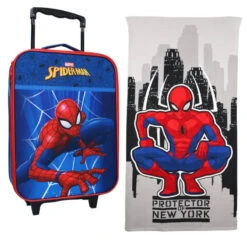 Marvel Spiderman Kinder 2tlg Set Trolley Kinderkoffer Koffer Strandtuch 70x140 Cm