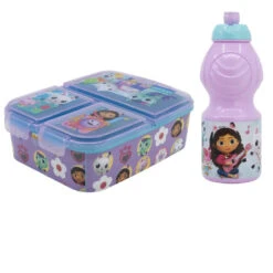 Stor Gabbys Dollhouse Kinder Mädchen 2 Tlg Set Brotdose 3 Kammern Trinkflasche