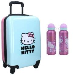 Hello Kitty 2 Tlg. Set Trolley Koffer Reisekoffer Plus Alu Trinkflasche 500 Ml