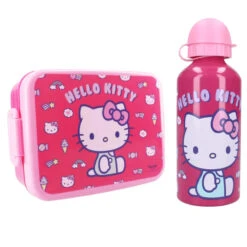Hello Kitty 2 Tlg. Kinder Lunch Set Brotdose XL Alu Trinkflasche 500 Ml