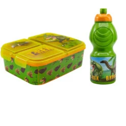 Stor Dinosaurier T-Rex Kinder 2 Teiliges Set Brotdose Mit 3 Kammern Plus Trinkflasche