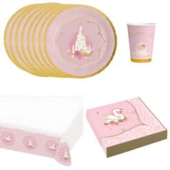 AMSCAN Schwan Schloß Geburtstag Deko Set 33 Tlg. Geschirr Kinder Partyset Tischdecke