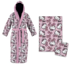 Hallo Kitty Kinder Mädchen 3 Tlg. Set Bademantel Handtuch Handschuh