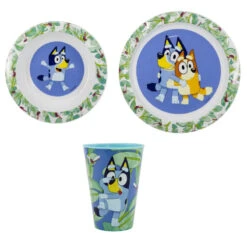 Stor Bluey Und Bingo Kinder Geschirr-Set 3 Teilig Becher 430 Ml Teller Schüssel