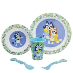 Stor Bluey Und Bingo Kinder Geschirr-Set 5 Teilig Becher Besteck Teller Schüssel