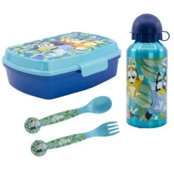 Stor Disney Bluey Bingo Kinder 4 Teiliges Set Brotdose Aluminium Trinkflasche Besteck