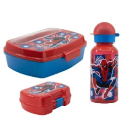 Marvel Spiderman 5 Tlg Kinder Set 3 Kammern Brotdose Trinkflasche Mini Dose