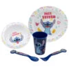 Disney Stitch Kinder Geschirr-Set 5 Teilig Becher Teller Schüssel Besteck -Bekleidung Peripherie 75050 A