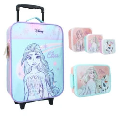 Disney Die Eiskönigin 5 Tlg Set Mädchen Trolley Kinderkoffer Lunchbox Snackboxen