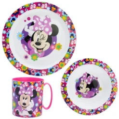 Disney Minnie Maus Kinder Geschirr-Set 3 Tlg Antirutsch Becher Teller Schüssel