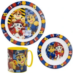Paw Patrol Chase Rubble Kinder Geschirr-Set 3 Teilig Becher Teller Schüssel