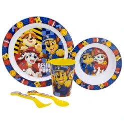 Paw Patrol Kinder Geschirr-Set 5 Teilig Becher Teller Schüssel Besteck