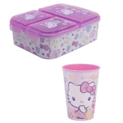 Stor Hello Kitty 2 Tlg. Lunch Set Brotdose Mit 3 Kammern Trinkbecher 260 Ml