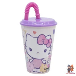 Stor Hello Kitty 2 Tlg. Lunch Set Brotdose Trinkbecher Mit Deckel Und Halm 430 Ml -Bekleidung Peripherie 81730 B