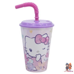Stor Hello Kitty 2 Tlg. Lunch Set Brotdose Trinkbecher Mit Deckel Und Halm 430 Ml -Bekleidung Peripherie 81730 C