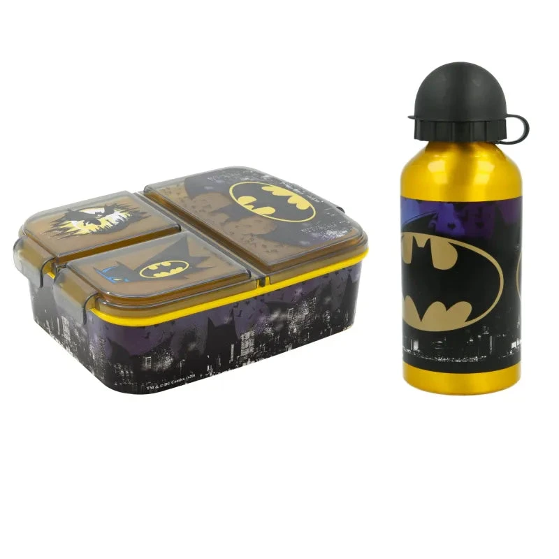 DC Comics Batman Kinder 2 Teiliges Set 3 Kammer Brotdose ALU-Trinkflasche 3 DC Comics Batman Kinder 2 Teiliges Set 3 Kammer Brotdose ALU-Trinkflasche