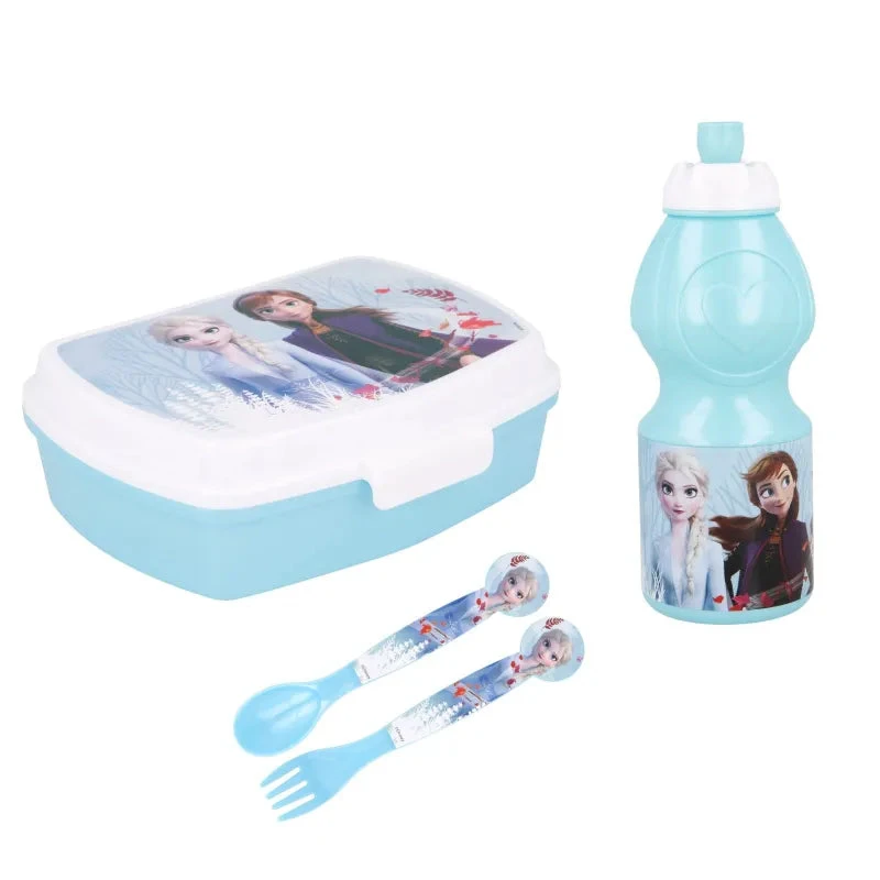 Disney Die Eiskönigin 4-teiliges Set Brotdose - Trinkflasche - Löffel Gabel 3 Disney Die Eiskönigin 4-teiliges Set Brotdose - Trinkflasche - Löffel Gabel