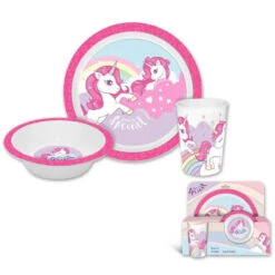 Sweet Einhorn Unicorn Kinder Geschirr-Set 3 Tlg Becher Teller Schüssel