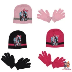 Monster High Girls 2tlg Set Kinder Herbst Wintermütze Bommelmütze Handschuhe