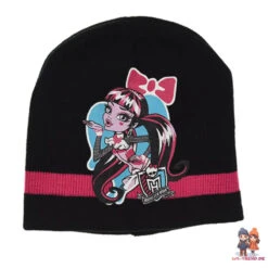 Monster High Girls 2tlg Set Kinder Herbst Wintermütze Bommelmütze Handschuhe -Bekleidung Peripherie HO4407 BK 01