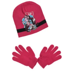Monster High Girls 2tlg Set Kinder Herbst Wintermütze Bommelmütze Handschuhe -Bekleidung Peripherie HO4407 DFU