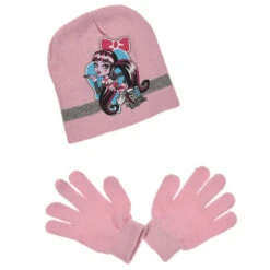 Monster High Girls 2tlg Set Kinder Herbst Wintermütze Bommelmütze Handschuhe -Bekleidung Peripherie HO4407 PI