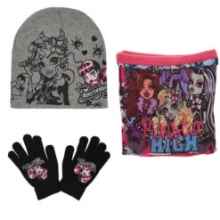 Monster High Girls 3tlg Set Kinder Mütze Wintermütze Handschuhe Loop -Bekleidung Peripherie HO4421 B 00