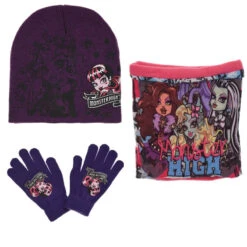 Monster High Girls 3tlg Set Kinder Mütze Wintermütze Handschuhe Loop -Bekleidung Peripherie HO4421 DPU 00