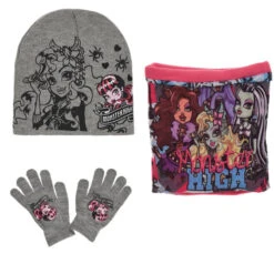 Monster High Girls 3tlg Set Kinder Mütze Wintermütze Handschuhe Loop -Bekleidung Peripherie HO4421 G 00