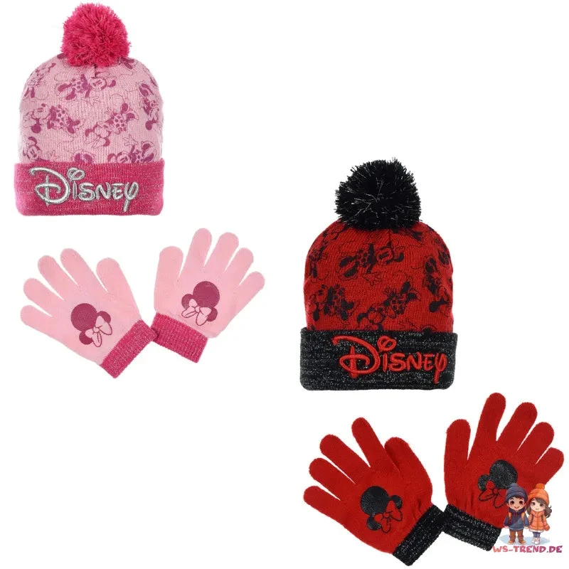Disney Minnie Maus 2 Teiliges Set Kinder Herbst Wintermütze Plus Handschuhe 3 Disney Minnie Maus 2 Teiliges Set Kinder Herbst Wintermütze Plus Handschuhe