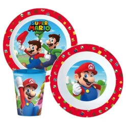 Super Mario Und Luigi Kinder Geschirr-Set 3 Teilig Becher Teller Schüssel