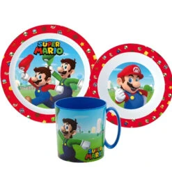 Super Mario Und Luigi Kinder Geschirr-Set 3 Teilig Teller Schüssel Becher 350 Ml