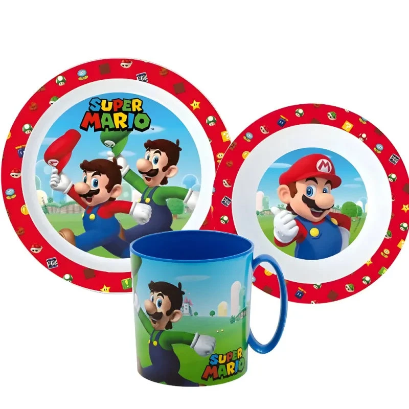 Super Mario Und Luigi Kinder Geschirr-Set 3 Teilig Teller Schüssel Becher 350 Ml 3 Super Mario Und Luigi Kinder Geschirr-Set 3 Teilig Teller Schüssel Becher 350 Ml