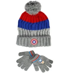 Marvel Captain America Wintermütze Bommelmütze Plus Handschuhe