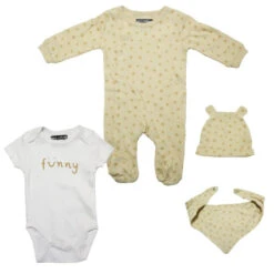 Funny Baby 4 Tlg Set Body Strampler Lätzchen Mütze