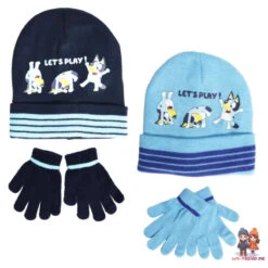 Bluey Kinder Herbst Wintermütze Bommelmütze Plus Handschuhe