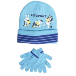 Bluey Kinder Herbst Wintermütze Bommelmütze Plus Handschuhe -Bekleidung Peripherie bluey set 01e