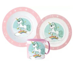 Stor Kleines Einhorn Unicorn Kinder Geschirr-Set 3 Tlg Becher Teller Schüssel